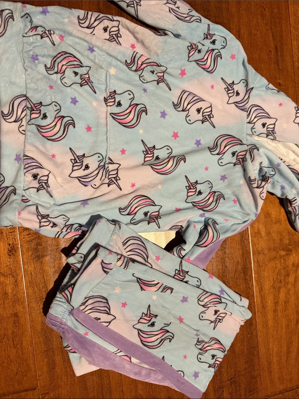 Saint Eve Girls' Unicorn Print Fleece Pajama Set - Pastel Blue & Pink 4/5